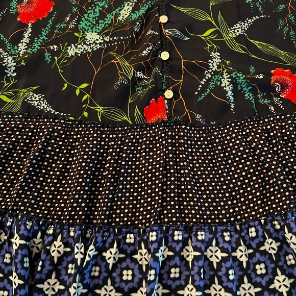 Aerie Navy, Black, Red and Green Patterned Sleeveless Tiered Dress Size Small - Picture 8 of 8